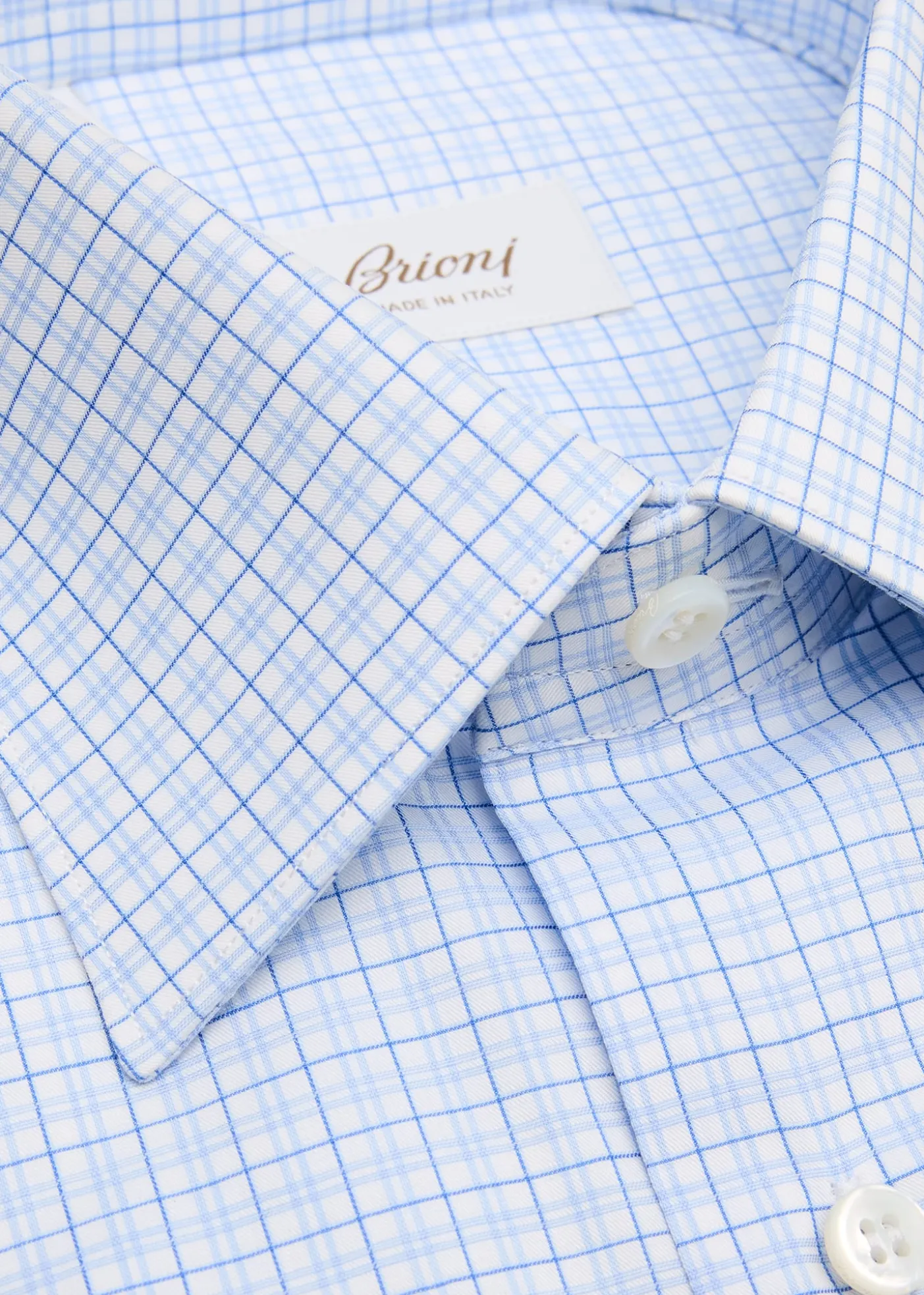 BrioniMen's Cotton Micro-Plaid Point Collar Dress Shirt