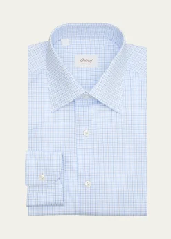 BrioniMen's Cotton Micro-Plaid Point Collar Dress Shirt