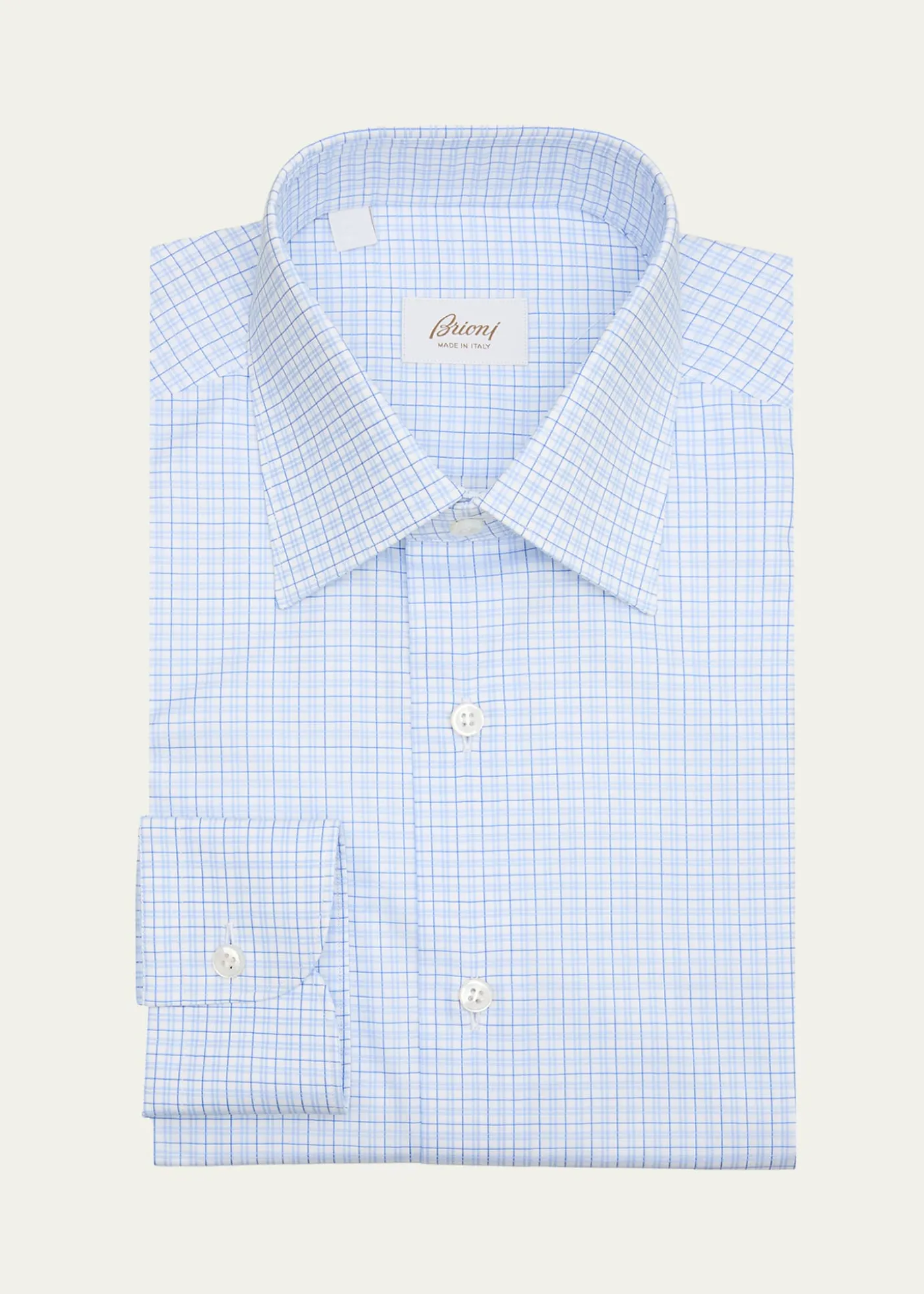 BrioniMen's Cotton Micro-Plaid Point Collar Dress Shirt