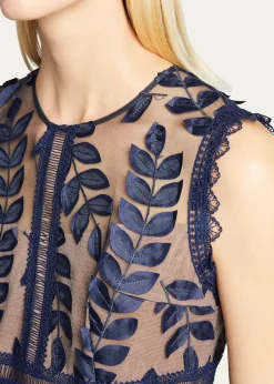 Bronx and BancoSaba Leaf-Appliqué Lace Midi Dress