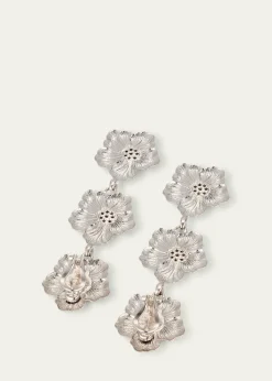 BuccellatiBlossoms Gardenia Sterling Silver and 18K Yellow Gold Diamond Triple Drop Earrings