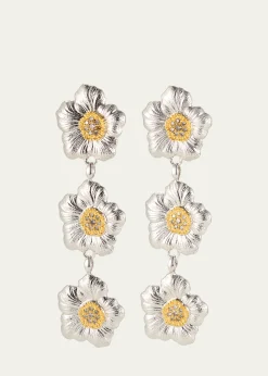 BuccellatiBlossoms Gardenia Sterling Silver and 18K Yellow Gold Diamond Triple Drop Earrings