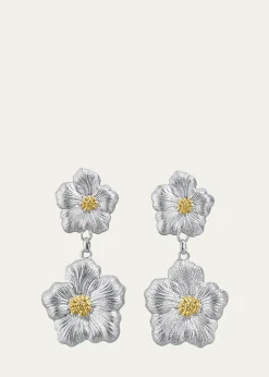 BuccellatiBlossoms Gardenia Sterling Silver and 18K Yellow Gold Pendant Earrings, 8.5cm
