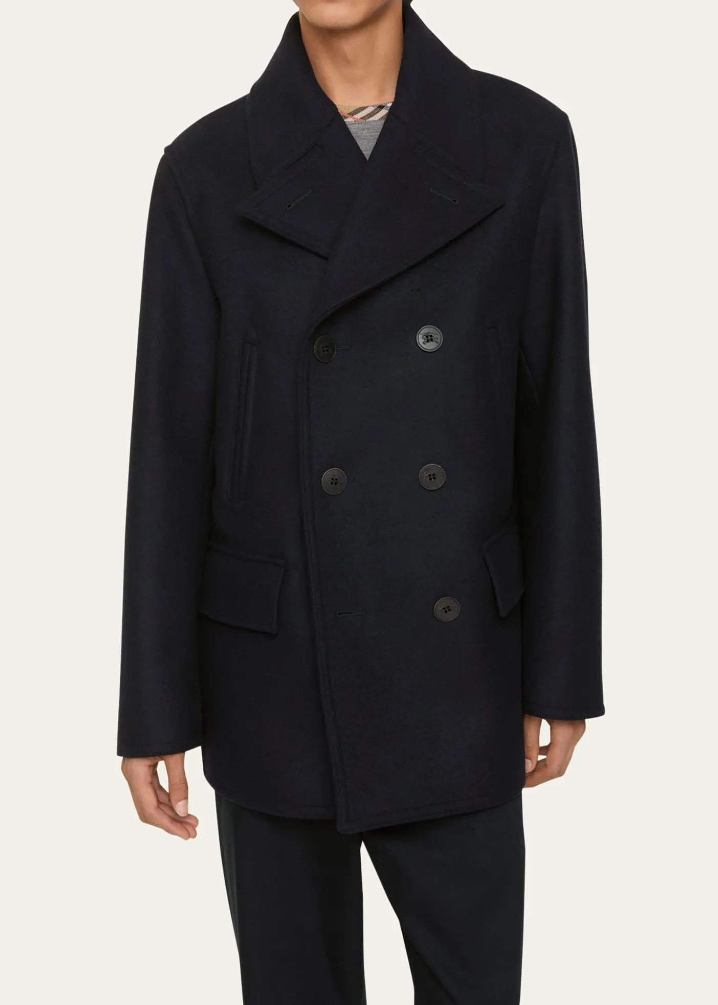 BurberryMen's Wool Check-Undercollar Pea Coat