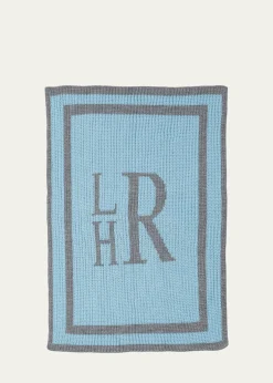 Butterscotch BlankeesMonogrammed Knit Striped-Trim Baby Blanket, Light Blue