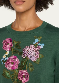 Carolina HerreraFloral Embroidered Silk-Cotton Crewneck Sweater
