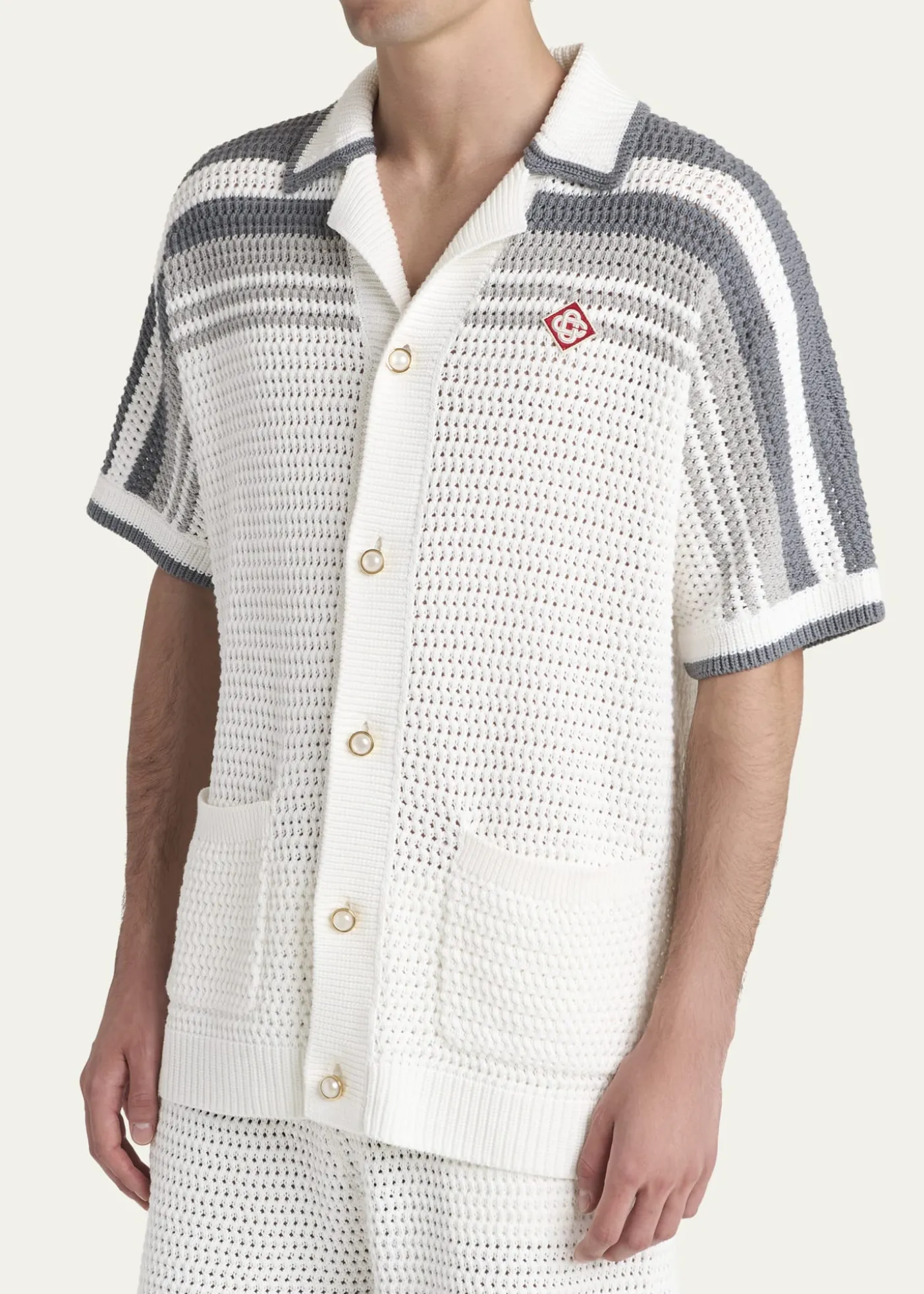 CASABLANCAMen's Cotton Crochet Short-Sleeve Tennis Shirt