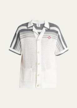 CASABLANCAMen's Cotton Crochet Short-Sleeve Tennis Shirt