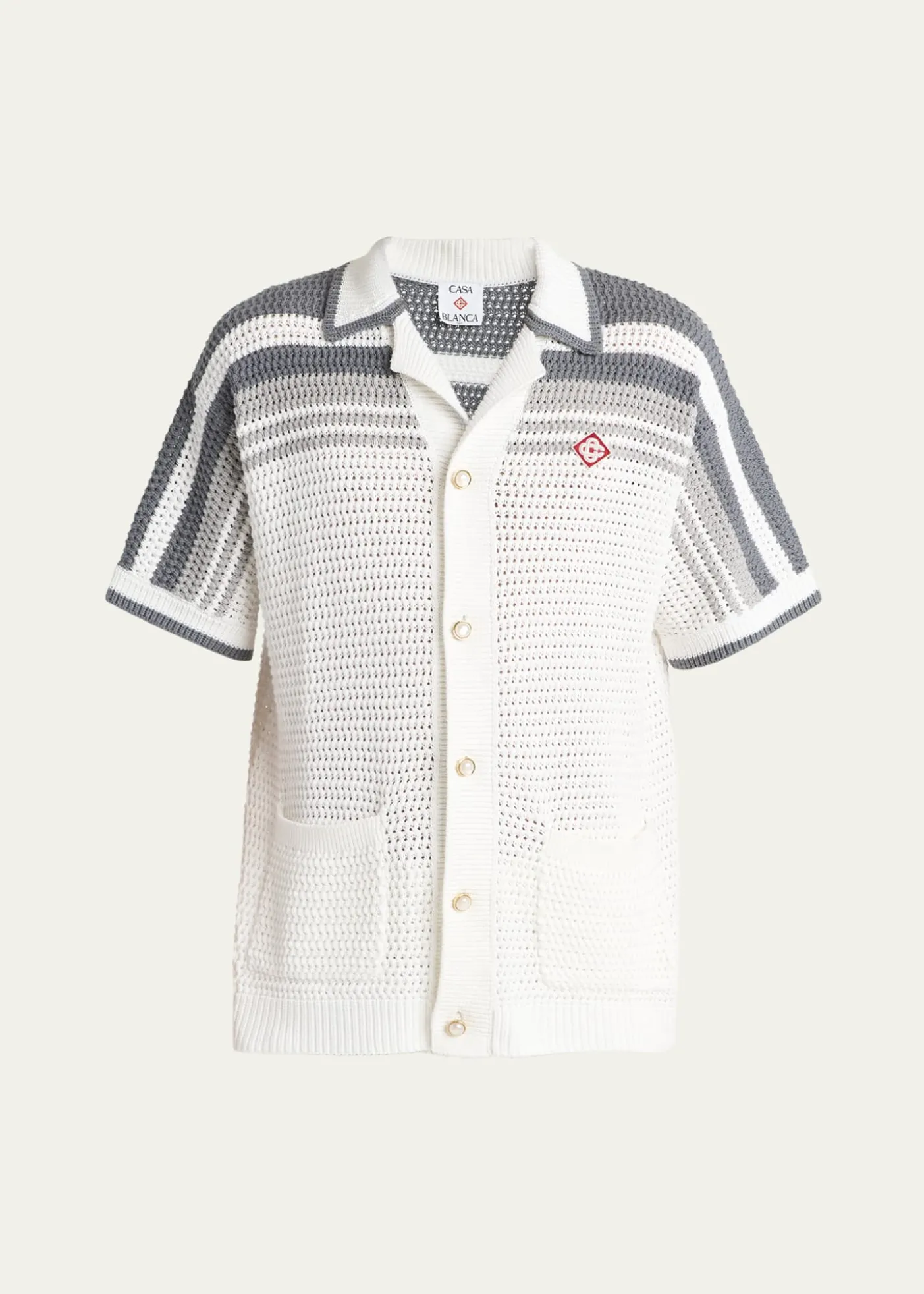 CASABLANCAMen's Cotton Crochet Short-Sleeve Tennis Shirt