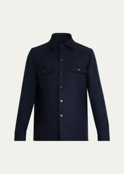 Cesare AttoliniMen's Wool Flap-Pocket Overshirt