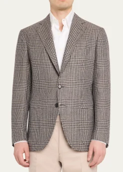 Cesare AttoliniMen's Wool, Silk and Linen Prince of Wales Sport Coat