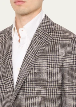 Cesare AttoliniMen's Wool, Silk and Linen Prince of Wales Sport Coat