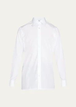 CharvetMen's Basic Solid Point-Collar Dress Shirt with French Cuffs