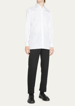 CharvetMen's Basic Solid Point-Collar Dress Shirt with French Cuffs