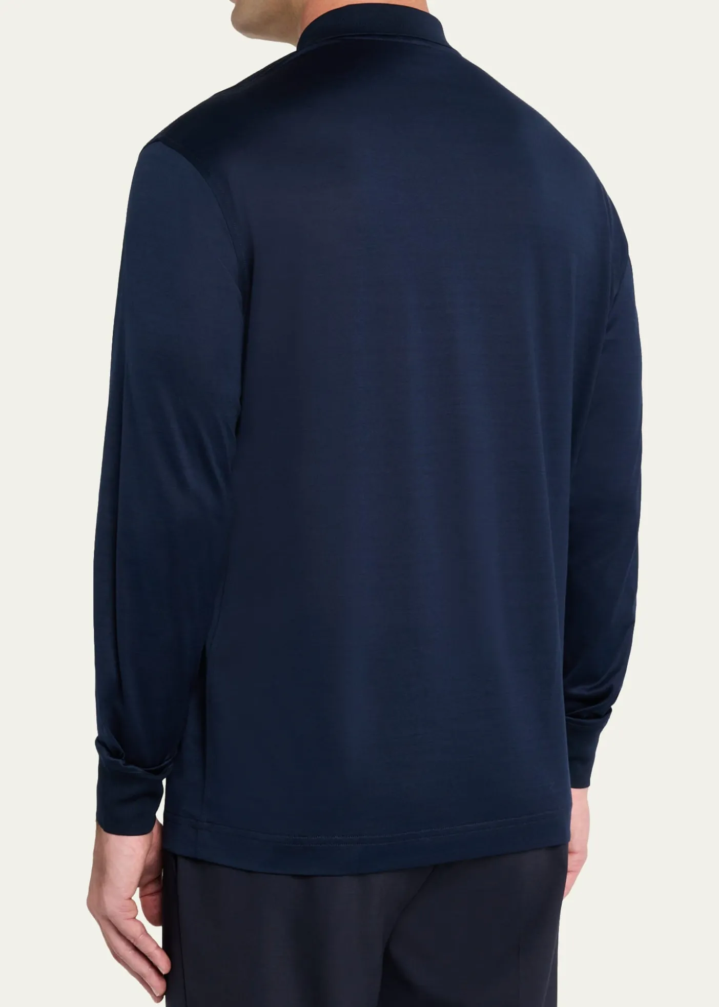 CharvetMen's Cotton Jersey Long-Sleeve Polo Shirt