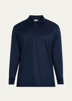 CharvetMen's Cotton Jersey Long-Sleeve Polo Shirt