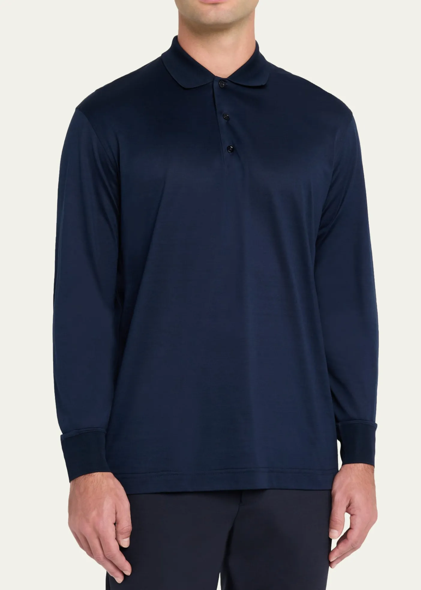 CharvetMen's Cotton Jersey Long-Sleeve Polo Shirt