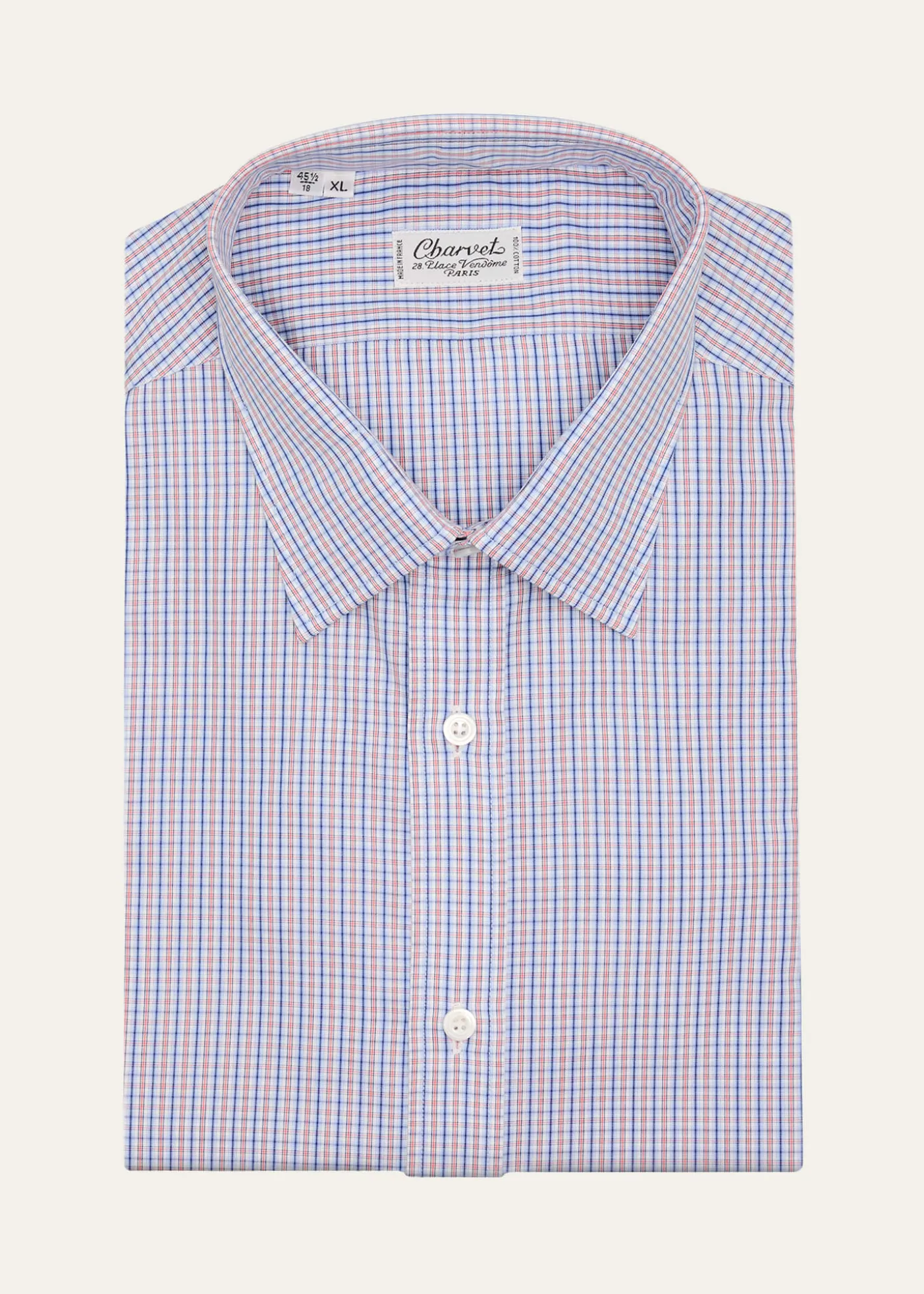 CharvetMen's Cotton Micro-Check Point Collar Slim Dress Shirt