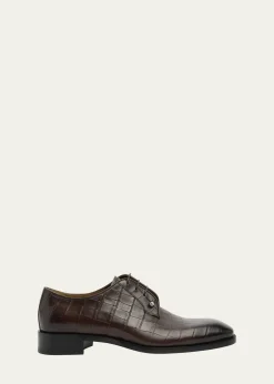 Christian LouboutinMen's Chambeliss Croc-Effect Leather Derby Shoes