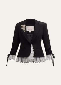 Cinq a SeptLe Petit Lace and Brooch Roxie Blazer