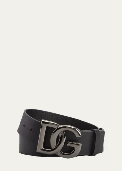 Dolce&GabbanaMen's DG-Logo Leather Buckle Belt