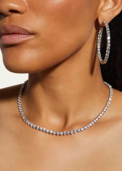Fantasia by DeSerio0.25 Carats Per Station Three-Prong CZ Tennis Necklace