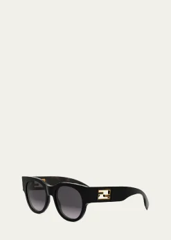 FendiBaguette Logo Round Acetate Sunglasses