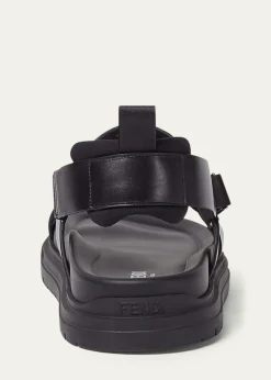 FendiMen's FF Side-Buckle Leather Sandals