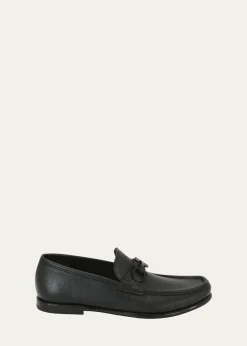 FerragamoMen's Crown Textured Leather Gancini Moccasin Loafers