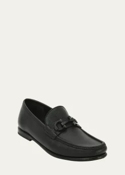 FerragamoMen's Crown Textured Leather Gancini Moccasin Loafers