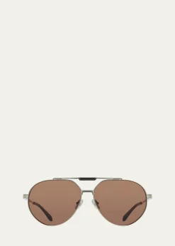 FerragamoMen's Gancino Titanium Aviator Sunglasses