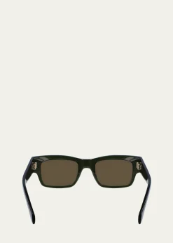 FerragamoMen's Rivets Acetate Rectangle Sunglasses, 53mm