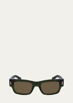 FerragamoMen's Rivets Acetate Rectangle Sunglasses, 53mm