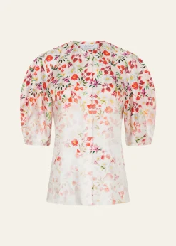 Gabriela HearstEdify Degrade Floral Silk Puff-Sleeve Top
