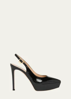 Gianvito Rossi85mm Dasha Patent Leather Platform Slingback Pumps