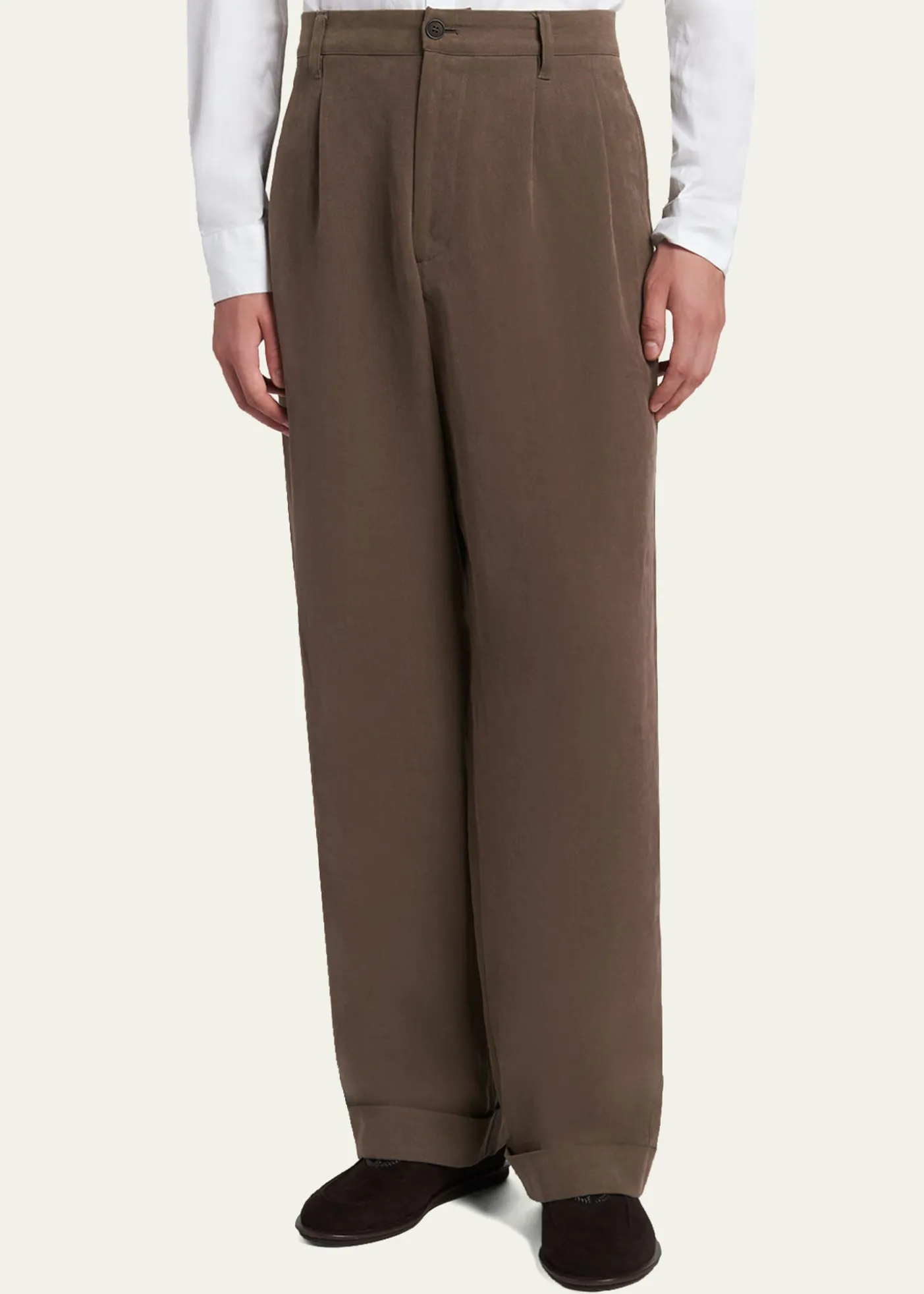 Giorgio ArmaniMen's Hemp Pleated Wide-Leg Pants