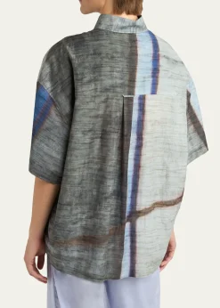 Giorgio ArmaniMen's Abstract Cotton and Silk Short-Sleeve Shirt