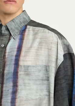 Giorgio ArmaniMen's Abstract Cotton and Silk Short-Sleeve Shirt