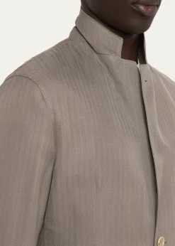Giorgio ArmaniMen's Chevron Cupro Patch-Pocket Blazer
