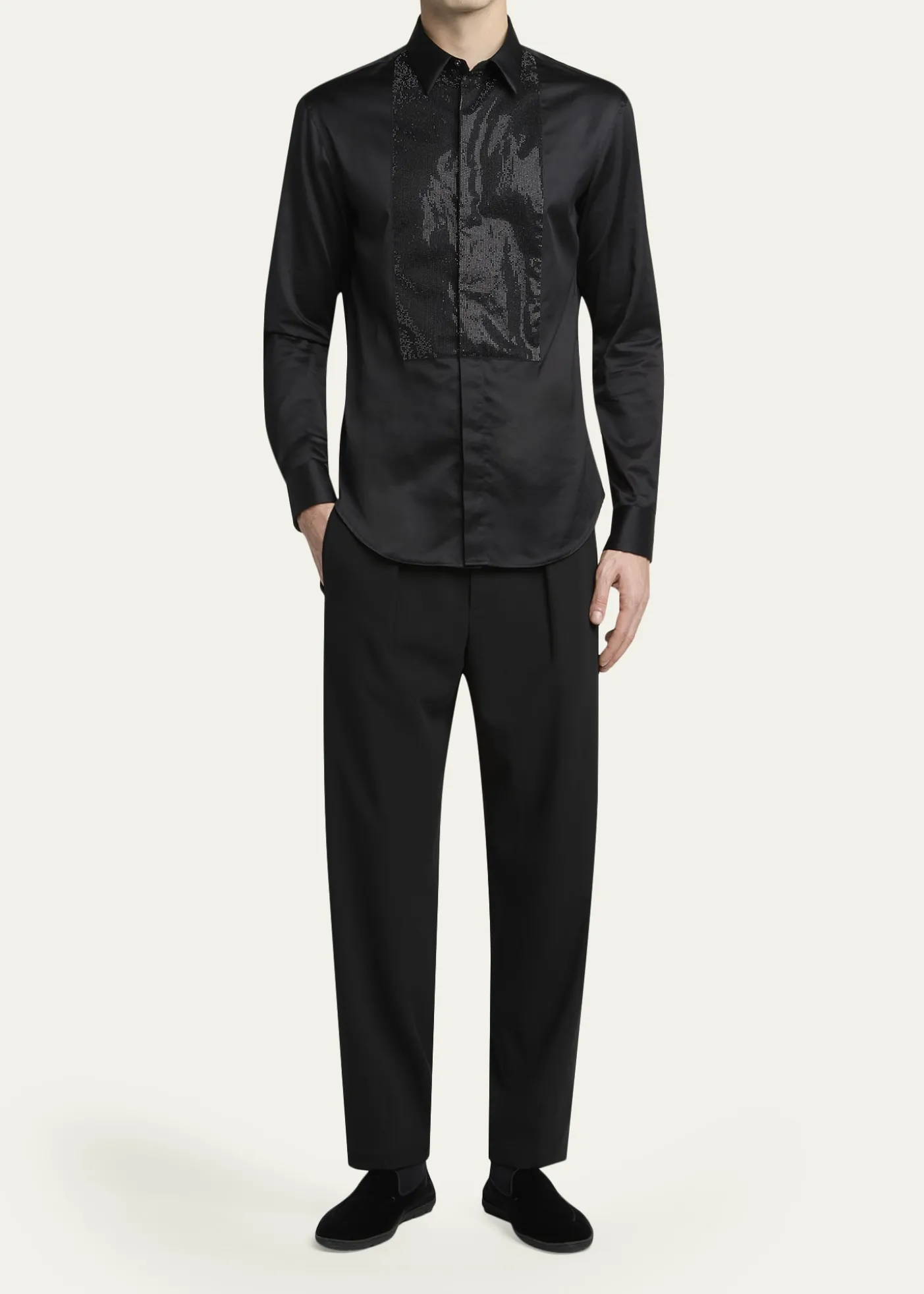 Giorgio ArmaniMen's Crystal Bib Front Cotton Dress Shirt