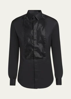 Giorgio ArmaniMen's Crystal Bib Front Cotton Dress Shirt