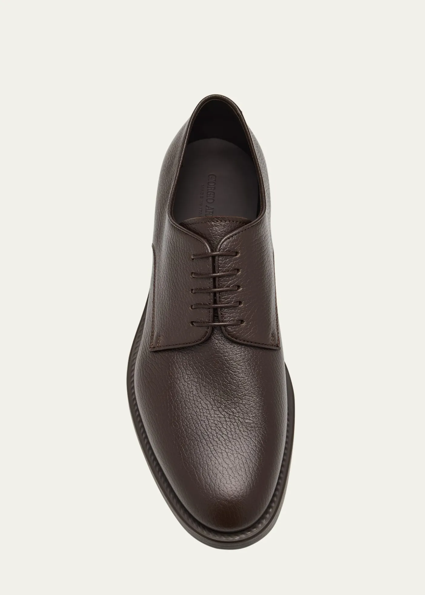 Giorgio ArmaniMens Grained Calf Leather Rubber-Sole Derby Shoes