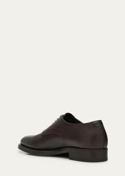 Giorgio ArmaniMens Grained Calf Leather Rubber-Sole Derby Shoes