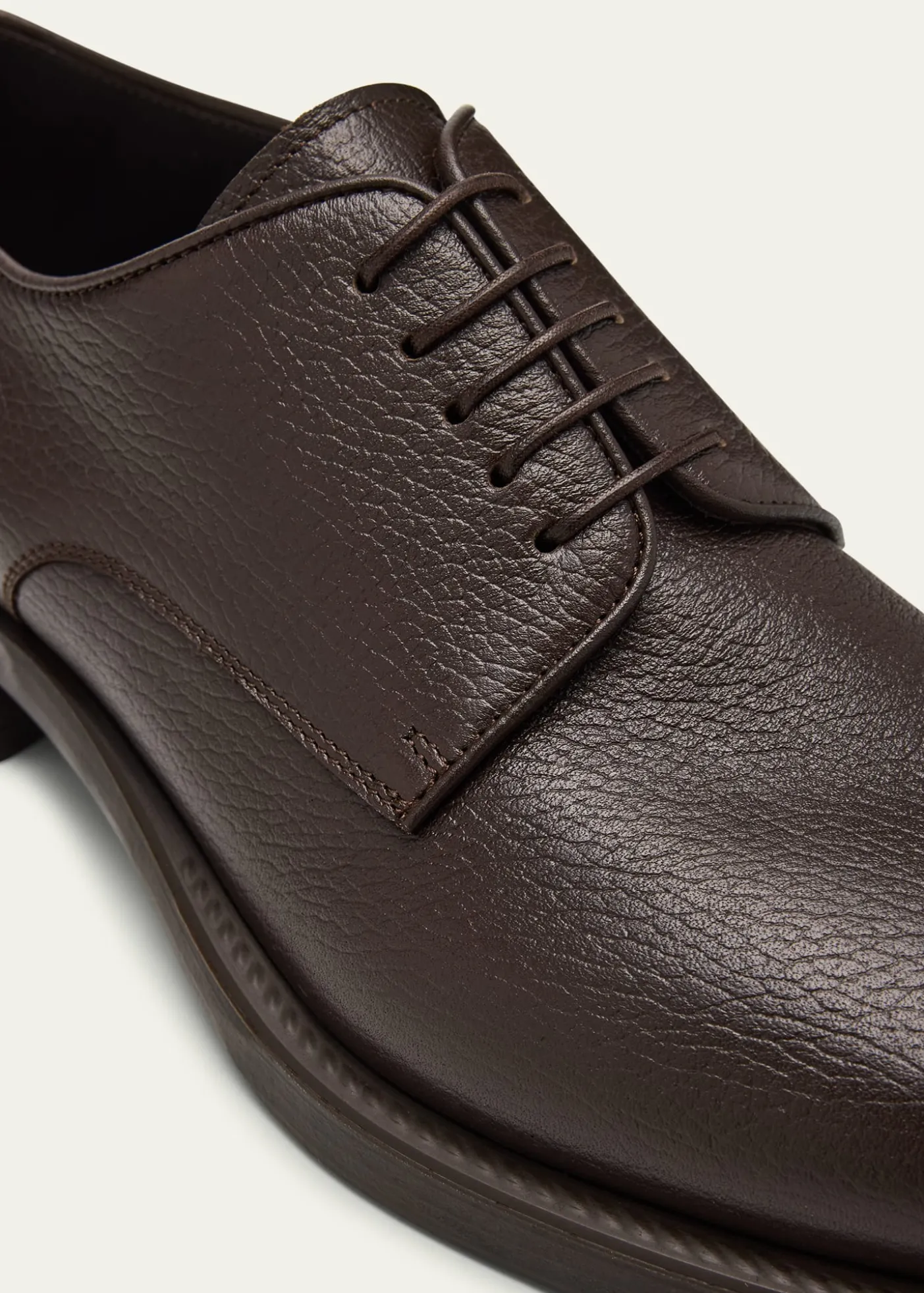 Giorgio ArmaniMens Grained Calf Leather Rubber-Sole Derby Shoes