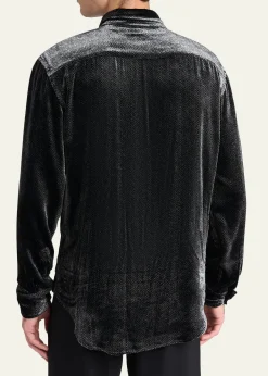 Giorgio ArmaniMen's Herringbone Velvet Concealed-Placket Tuxedo Shirt