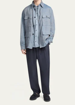 Giorgio ArmaniMen's Linen Flap-Pocket Field Jacket