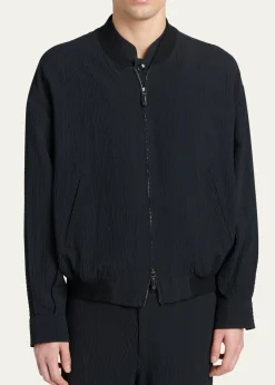 Giorgio ArmaniMen's Seersucker Full-Zip Bomber Jacket