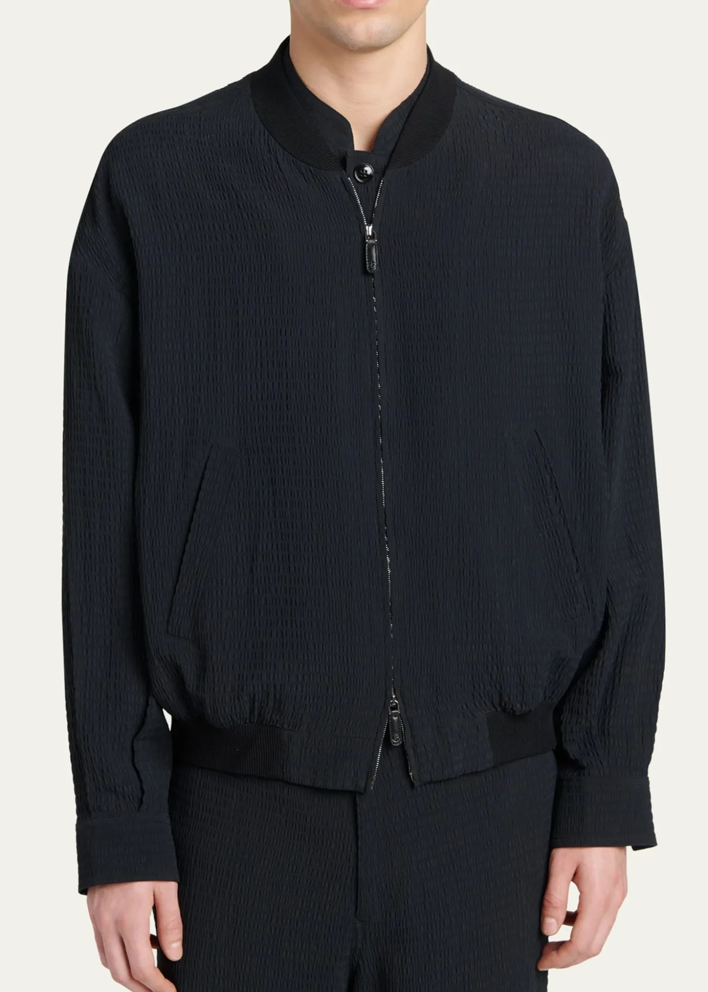 Giorgio ArmaniMen's Seersucker Full-Zip Bomber Jacket