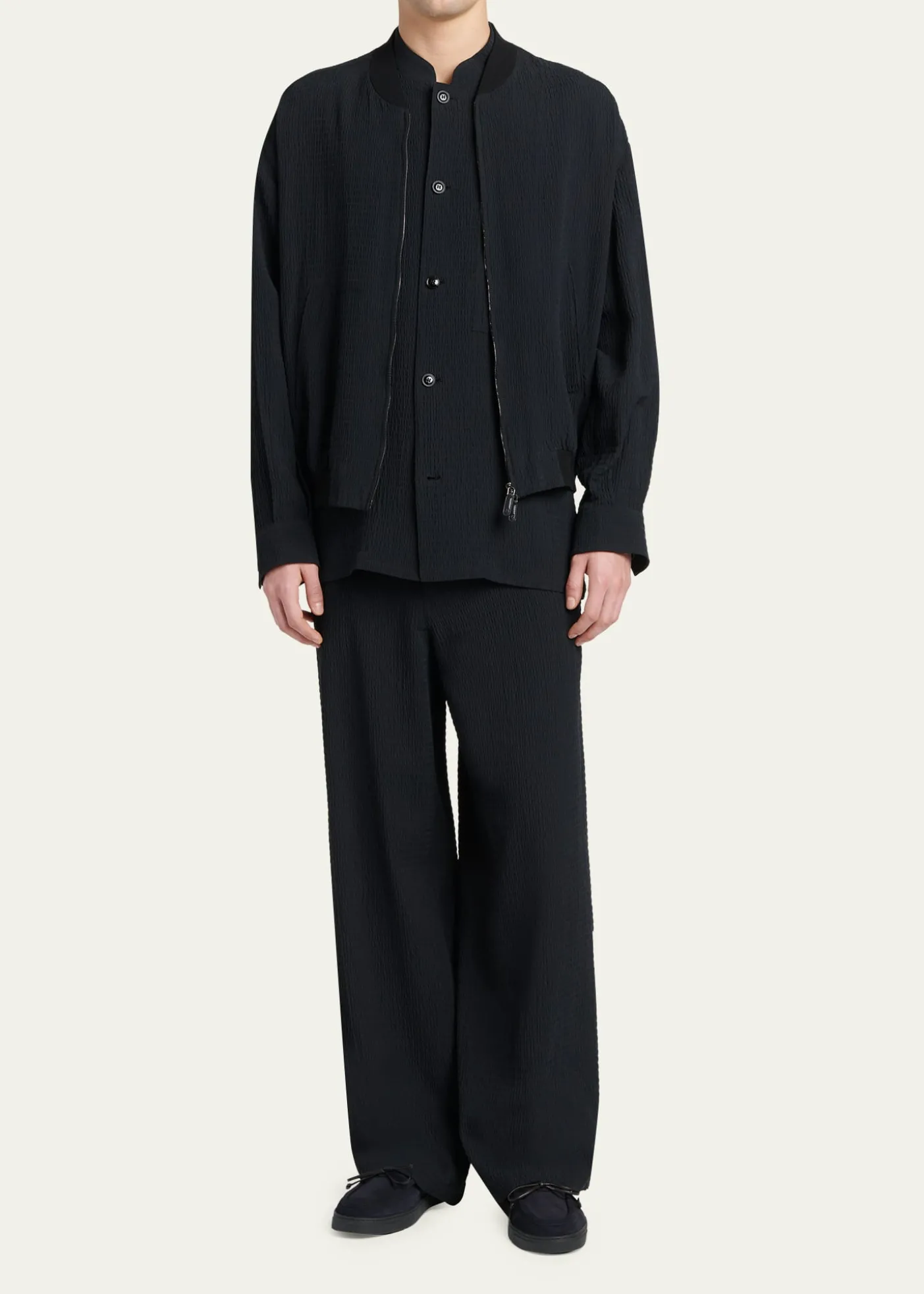 Giorgio ArmaniMen's Seersucker Full-Zip Bomber Jacket