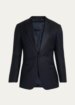 Giorgio ArmaniMen's Soft Jacquard Satin-Trim Single-Breasted Blazer